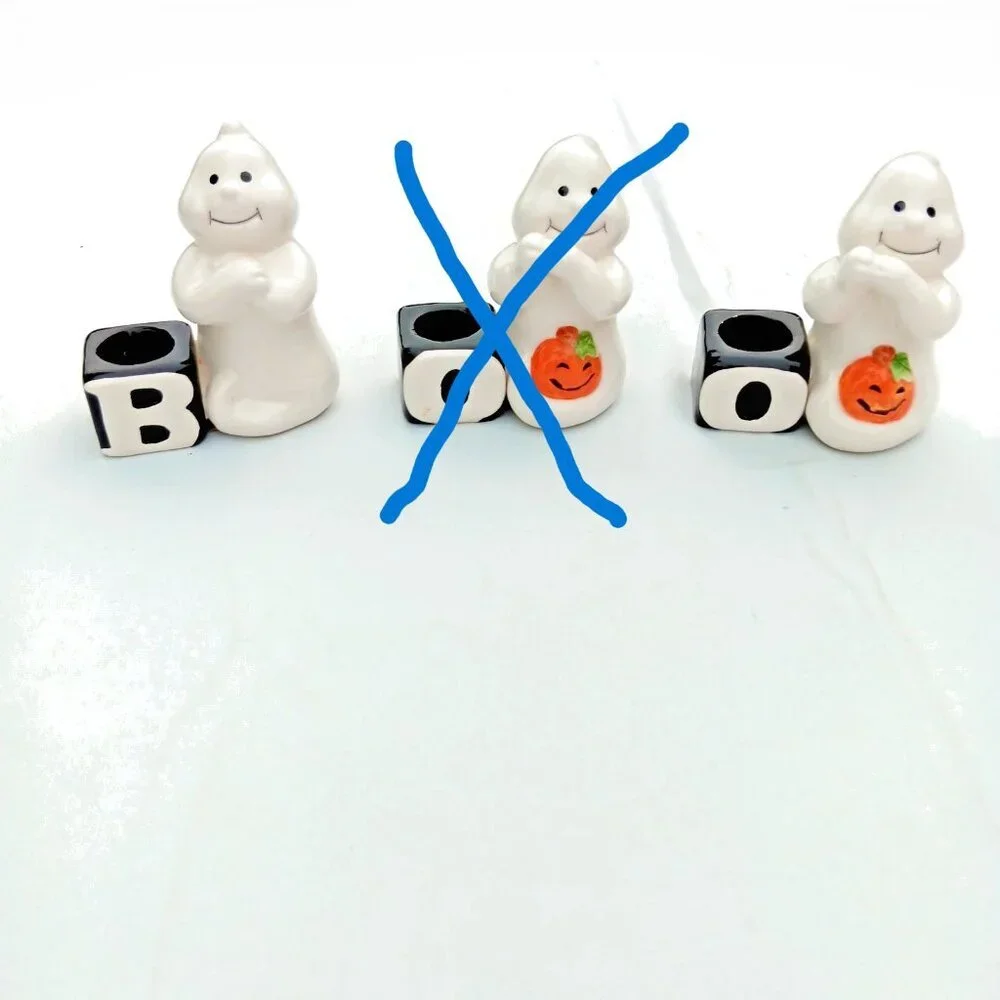 VTG 90s Halloween Candle Holders BOO Ghosts Ceramic Retro Fall Decor Set‎ Lot of